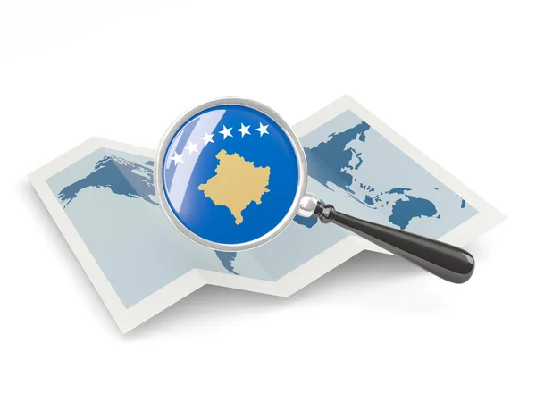 Magnified flag of kosovo with map — Stock Photo, Image