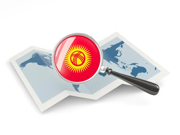 Vergrößerte Fahne von Kyrgyzstan mit Karte — Stockfoto