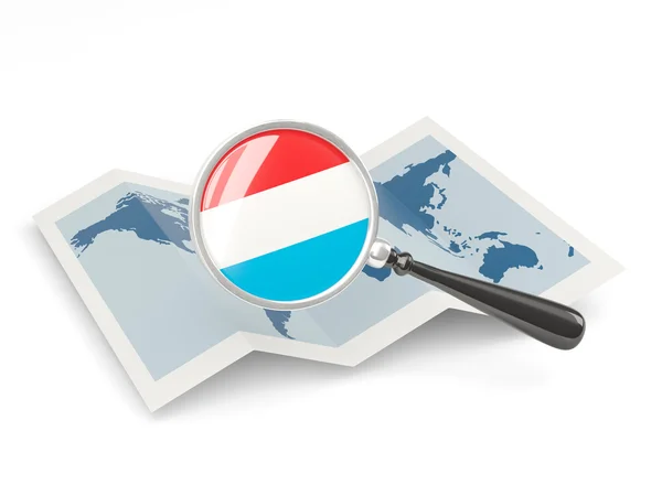 Zvětšený Lucemburská vlajka s mapou — Stock fotografie