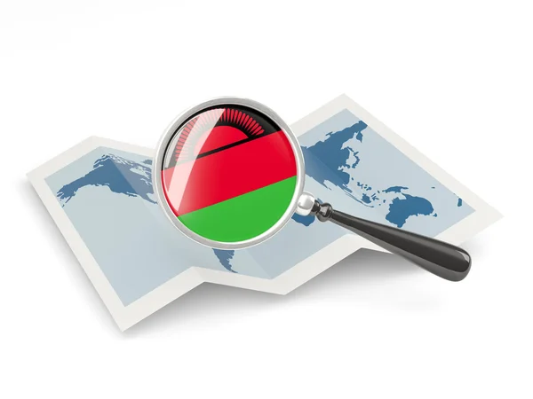 Magnified flag of malawi with map — Stock Photo, Image