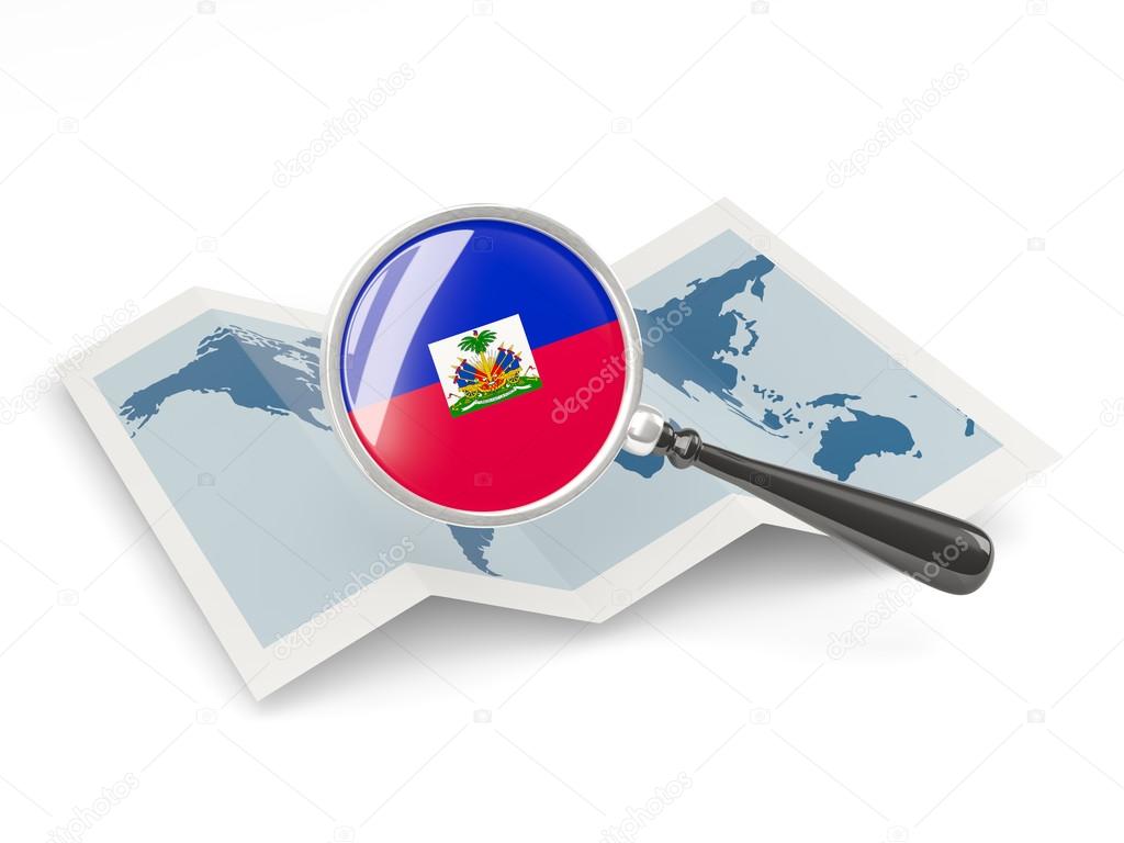 Magnified flag of haiti with map
