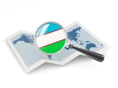 Özbekistan büyütülmüş bayrak harita