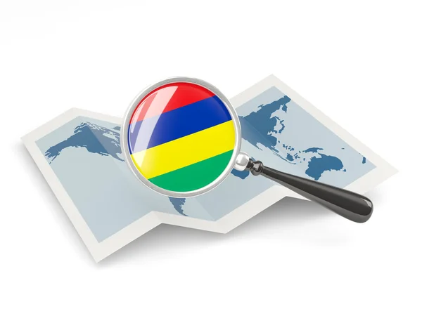 Magnified flag of mauritius with map — Stock Photo, Image