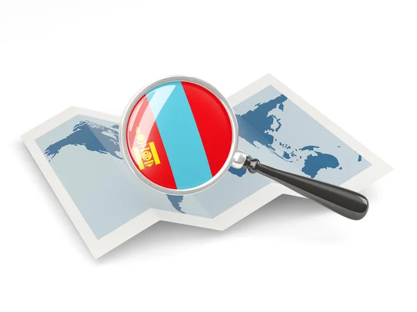 Zvětšený Mongolská vlajka s mapou — Stock fotografie