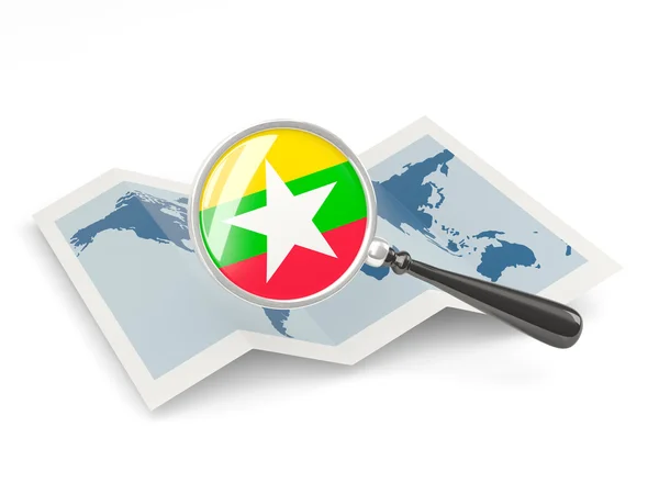 Magnified flag of myanmar with map — Stock Photo, Image