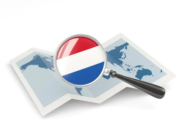 Magnified flag of netherlands with map — Stock Photo, Image