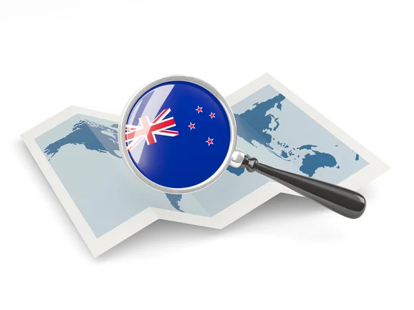 Bandiera ingrandita della Nuova Zelanda con mappa — Foto Stock