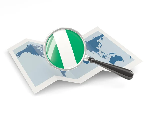 Magnified flag of nigeria with map — Stock Photo, Image