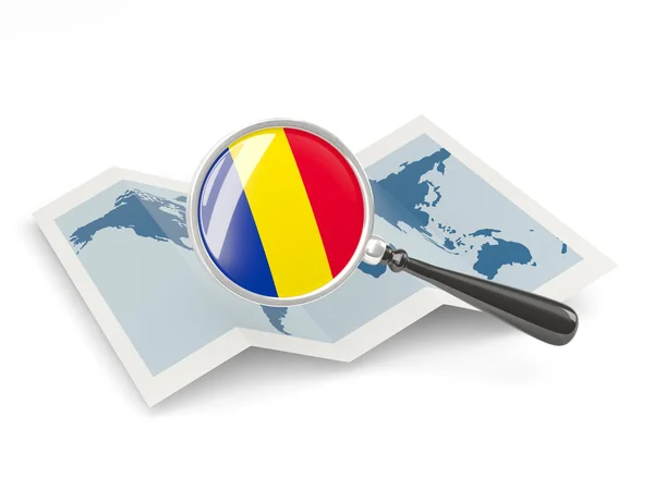 Magnified flag of romania with map — Stock Photo, Image