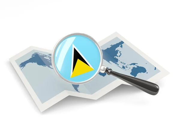 Magnified flag of saint lucia with map — Stock Photo, Image