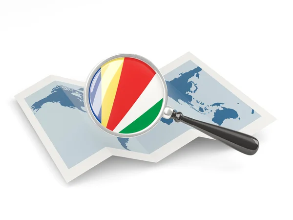 Magnified flag of seychelles with map — Stock Photo, Image