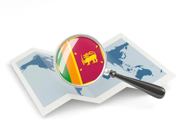 Zvětšený vlajka Srí Lanky s mapou — Stock fotografie