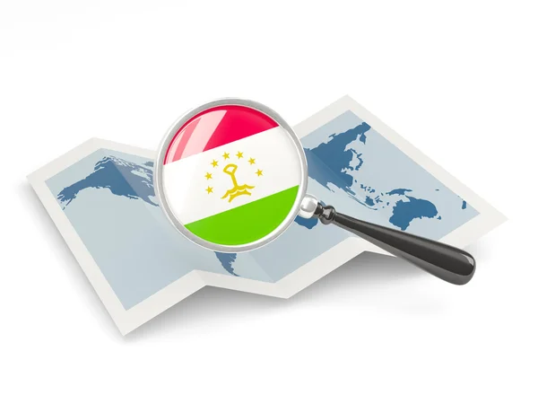 Magnified flag of tajikistan with map — Stock Photo, Image