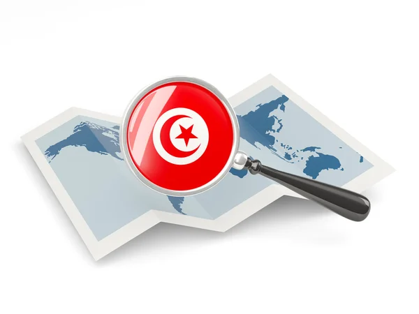 Magnified flag of tunisia with map — Stock Photo, Image