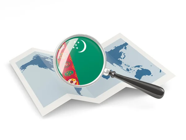 Zvětšený vlajka Turkmenistánu s mapou — Stock fotografie