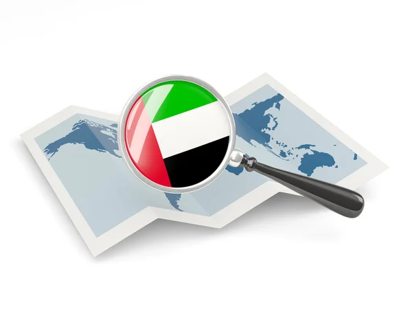 Magnified flag of united arab emirates with map — Stock Photo, Image