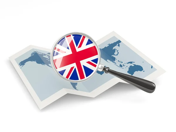 Magnified flag of united kingdom with map — Stock Photo, Image