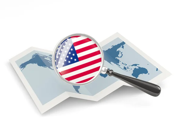 Bendera Amerika Serikat yang diperbesar dengan peta — Stok Foto