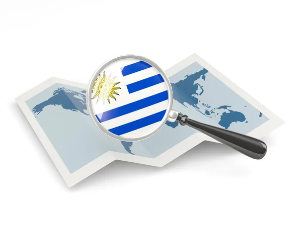 Увеличенный флаг Уругвая с картой — стоковое фото