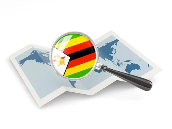 津巴布韦与地图的放大的旗帜 — 图库照片