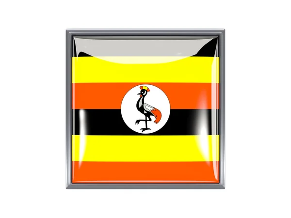 Ícone quadrado com a bandeira de Uganda — Fotografia de Stock