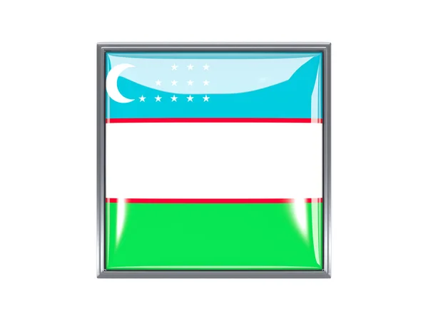 Fyrkantig ikon med flagga uzbekistan — Stockfoto