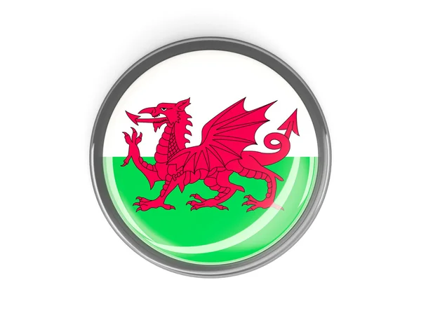 Botão redondo com bandeira de Gales — Fotografia de Stock