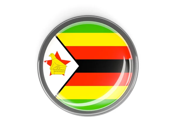 Botão redondo com bandeira do Zimbábue — Fotografia de Stock