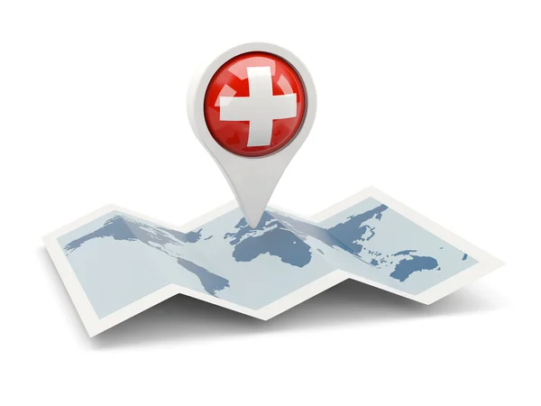 Runde Nadel mit Fahne der Schweiz — Stockfoto