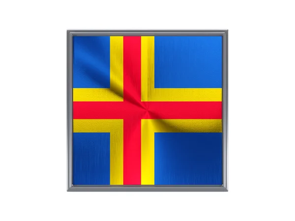 Square metal button with flag of aland islands — Stock Photo, Image