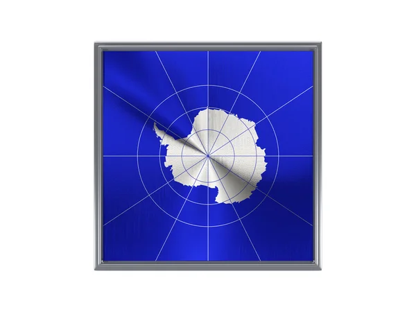 Квадратная металлическая кнопка с флагом антарктики — стоковое фото
