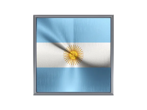 Quadratischer Metallknopf mit argentinischer Flagge — Stockfoto