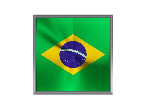 Квадратна металева кнопка з прапором бразилії — стокове фото