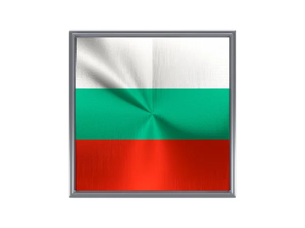 Vierkante metalen knop met vlag van Bulgarije — Stockfoto