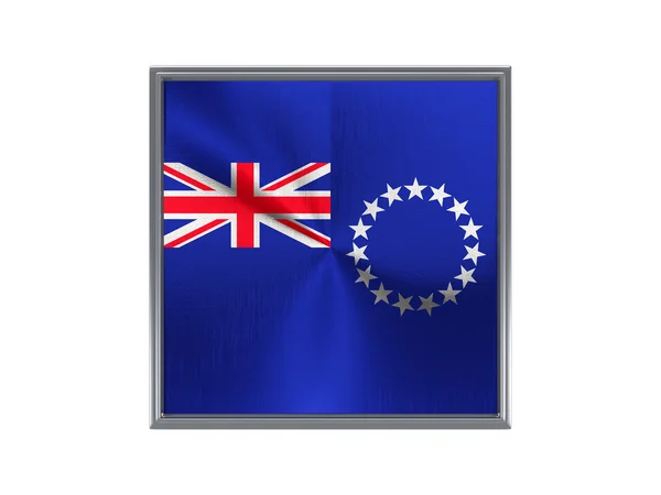 方形金属按钮与库克群岛的旗帜 — 图库照片