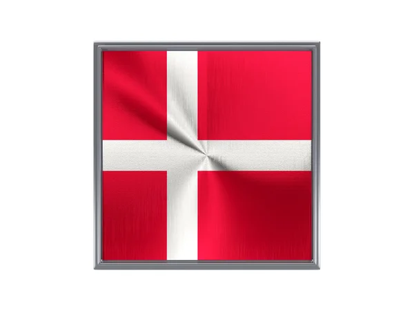 Quadratischer Metallknopf mit Flagge von Dänemark — Stockfoto