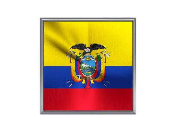 Квадратная металлическая кнопка с флагом Эквадора — стоковое фото