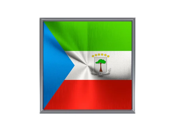 Botão de metal quadrado com bandeira de Guiné Equatorial — Fotografia de Stock
