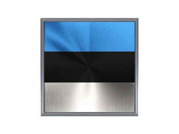 Bottone quadrato in metallo con bandiera di estonia — Foto Stock