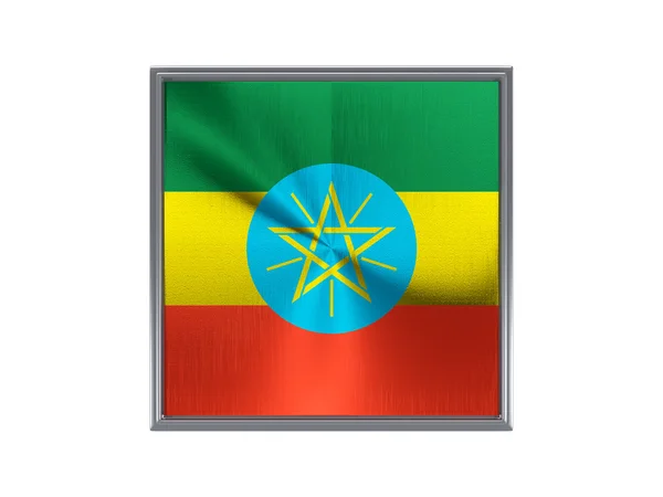 Square metal button with flag of ethiopia — Stock Photo, Image