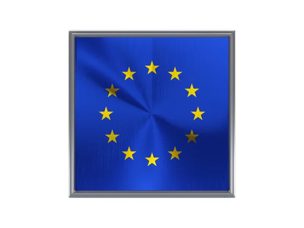 Botón cuadrado de metal con bandera de la unión europea —  Fotos de Stock