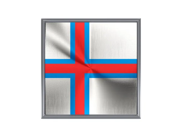 Quadratischer Metallknopf mit Flagge der Färöer-Inseln — Stockfoto