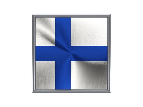 Square metal knappen med flagga finland — Stockfoto