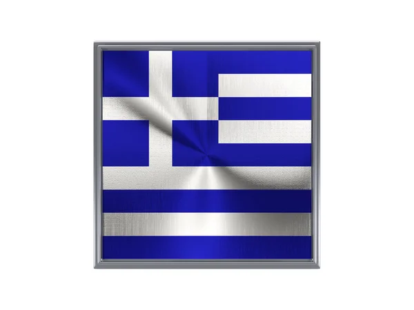 Квадратная металлическая кнопка с греческим флагом — стоковое фото