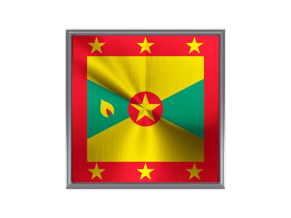 Kwadratowy metalowy przycisk z flaga Grenady — Zdjęcie stockowe