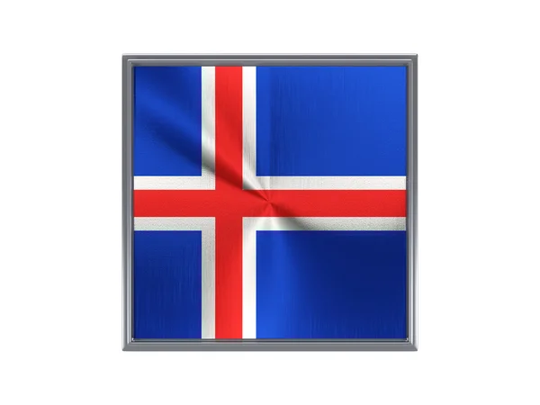Τετράγωνη μεταλλική κουμπί με σημαία της Ισλανδίας — Φωτογραφία Αρχείου