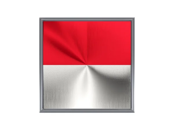 Kwadratowy metalowy przycisk z flagą Indonezji — Zdjęcie stockowe