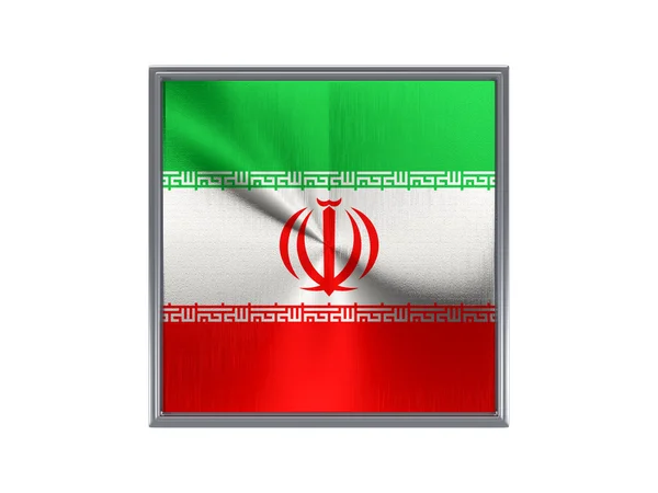 Квадратная металлическая кнопка с иранским флагом — стоковое фото