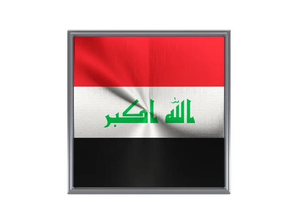 Kwadratowy metalowy przycisk z flaga Iraku — Zdjęcie stockowe