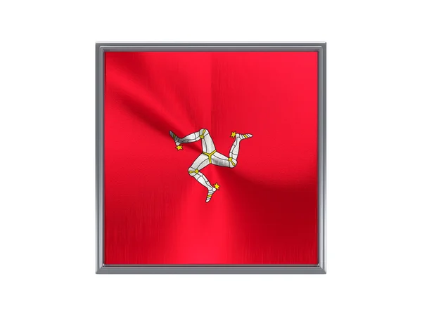 Square metal button with flag of isle of man — Stock Photo, Image